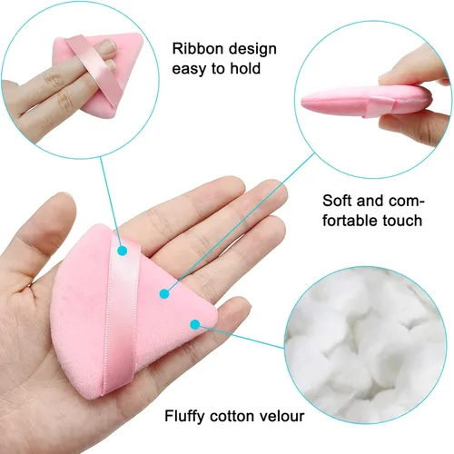 Miniatura 4 de 12 bolsas de polvo cosmético rosa, 2.76 pulgadas, portátil, suave, esponja, para la cara, soplo de terciopelo triangular con asa de cinta para polvo