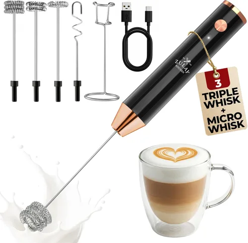 Miniatura 112 de Zulay Kitchen Espumador de leche de mano con pilas Duracell AA – Mezclador eléctrico ultrarrápido y creador de espuma, mezclador de bebidas fácil