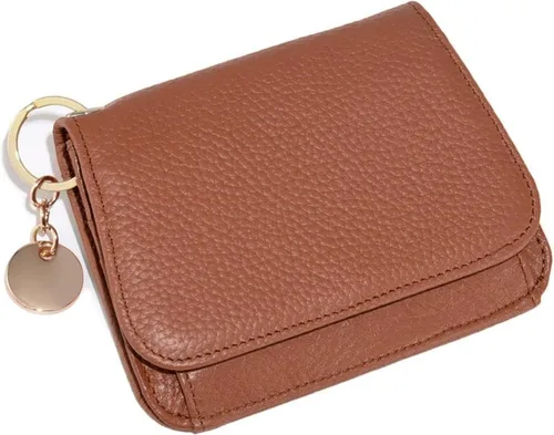Miniatura 8 de SENDEFN Carteras pequeñas para tarjetas de crédito para mujer, llavero de cuero con bloqueo RFID, bolsillo con cremallera de tres pliegues, monedero