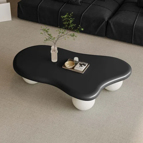 Miniatura 8 de Mesa de centro moderna de 35 pulgadas, con forma de pétalo, mesa de centro baja, linda mesa de té irregular para interiores con 3 patas de bola