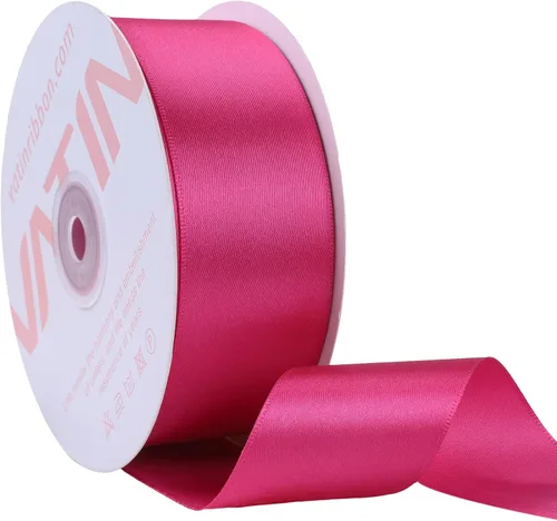 VATIN Cinta de satén sólido rosa intenso de 1-1/2 pulgadas, cinta de tela artesanal de 50 yardas para envolver regalos, arreglos florales, Rosa Hot