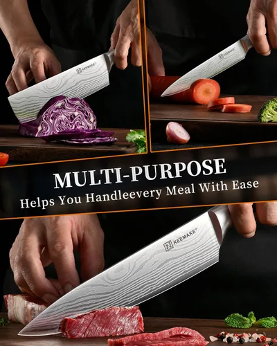 Miniatura 5 de KEEMAKE Juego de cuchillos de cocina, 3 piezas de cuchillos de chef profesionales con acero inoxidable de alto carbono, juego de cuchillos de cocina
