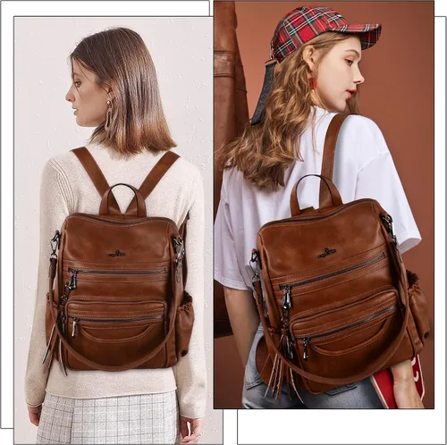 Miniatura 79 de Bolsos mochila monedero de piel sintética para mujer, bolsas con zíper, mochilas de hombro casuales