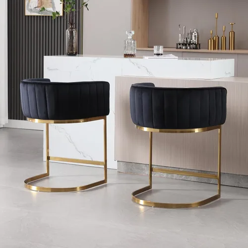 Miniatura 4 de LZAREAL Taburetes de bar modernos de altura de mostrador, taburete tapizado de terciopelo con marco de metal dorado, taburete de isla de cocina
