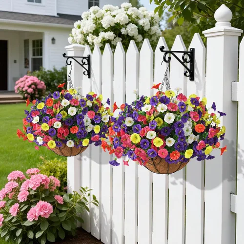 Miniatura 3 de Homsunny Plantas artificiales colgantes con cesta para exteriores, petunias falsas, de seda, para exteriores, porche, patio, balcón, jardín