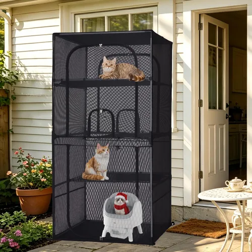 Miniatura 10 de Rockever Catio - Recinto para gatos al aire libre, jaula grande de 61.4 pulgadas para gatos con ventanilla, patio para gatos de 4 niveles, 6