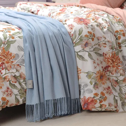 Miniatura 6 de CUDDLE DREAMS Manta de Seda con Flecos Anudados a Mano, Natural, Suave y Transpirable (Azul)