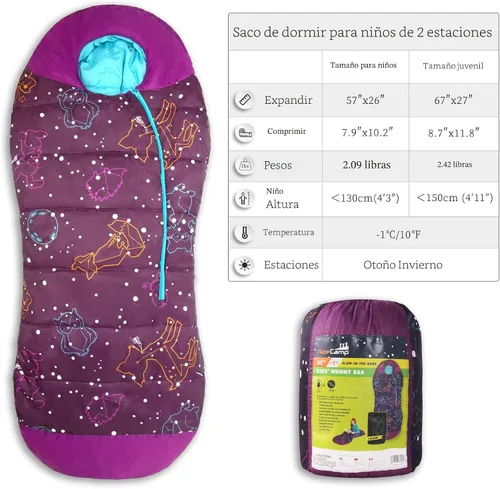 Miniatura 3 de AceCamp Saco de dormir para mamá que brilla en la oscuridad para niños y jóvenes, clasificación de temperatura de 30 °F, -33.8 °F, resistente al