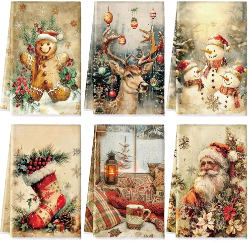 Miniatura 11 de Hosuly 6 Piezas Toallas de Cocina Navideñas Afroamericanas Paños de Platos de Santa Negro Toallas de Mano Navideñas Negras y Rojas Santa Ángel Acebo
