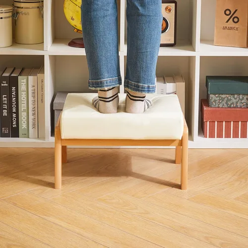 Miniatura 7 de IBUYKE Taburete otomano pequeño de 10.2" de altura, reposapiés rectangular de cuero sintético PU con asiento acolchado y patas de madera, otomano