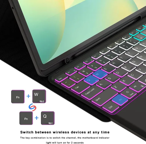 Miniatura 4 de Funda de teclado para Samsung Galaxy Tab S10 FE+ Plus de 13.1 pulgadas 2025: modo DEX con un solo clic, retroiluminación arcoíris, trackpad