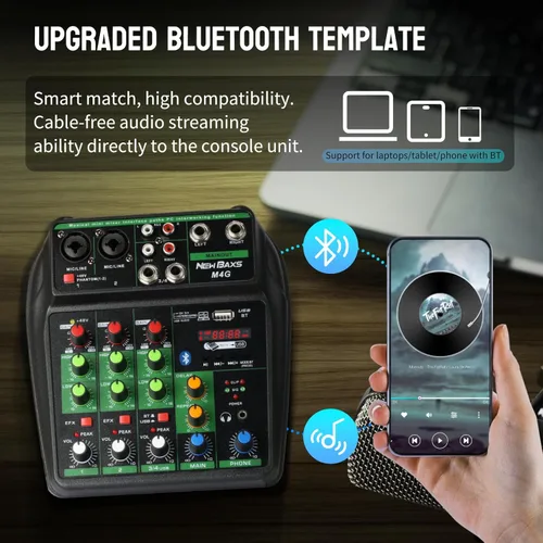 Miniatura 2 de Mezclador de audio para DJ, mezcladores de DJ, tablero de sonido de 4 canales con Bluetooth, tablero mezclador de sonido NEW BAXS XRL/interfaz