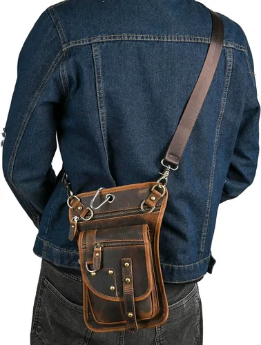 Miniatura 3 de Riñonera de viaje de lona + cuero para motocicleta, bolsa de cintura para muslo, bolsa para hombres y mujeres FB2141