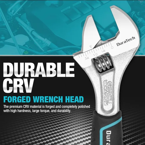 Miniatura 2 de DURATECH Llave de acero Cr-V ajustable de 6 pulgadas, llave de mandíbula ancha, básculas métricas y SAE, para el hogar, garaje, taller y bricolaje