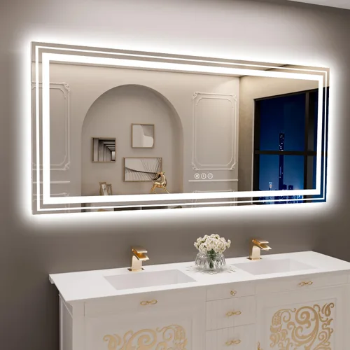 Miniatura 18 de Snowdool Espejo LED de baño, 32 x 32 pulgadas con luz frontal y retroiluminada, antivaho, espejo de tocador de baño para pared, función de memoria
