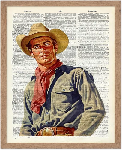 Miniatura 65 de Poster Master Póster de diccionario – Estampado retro de vaquero y caballo – Obra de arte del salvaje oeste – Diseño occidental – Arte moderno