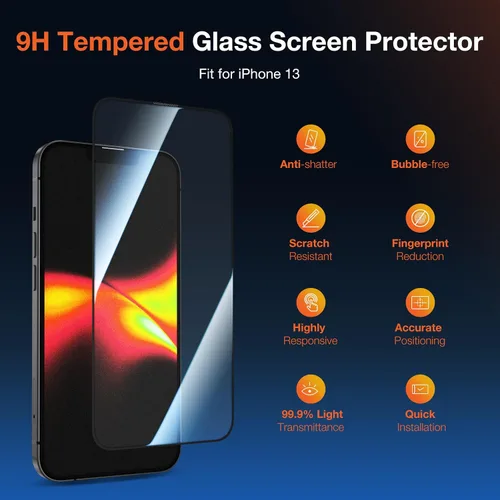 Miniatura 2 de KUZOOM Paquete de 2 protectores de pantalla para iPhone, 9H+ vidrio templado, inastillable, antiarañazos, con marco de instalación de alineación