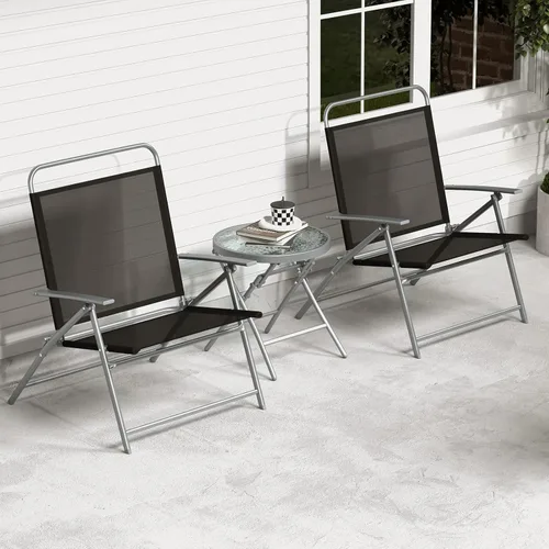 Miniatura 9 de Tangkula Juego de 3 sillas plegables para patio, juego de conversación de metal para exteriores con mesa auxiliar, asiento extragrande, marco