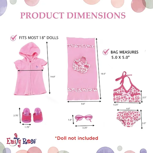 Miniatura 4 de Emily Rose Conjunto de traje de baño de muñeca de 18 pulgadas, traje de baño tankini de 7 piezas con cubierta con capucha, toalla, lentes de sol