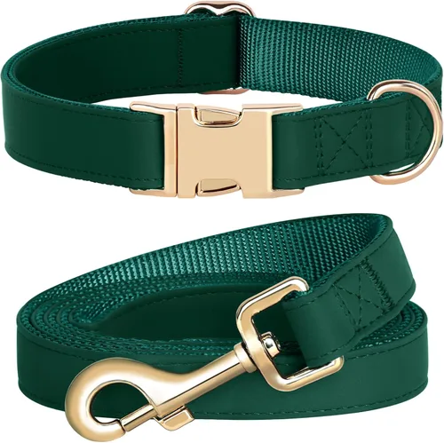 Miniatura 8 de PET ARTIST Juego de collar y correa de piel sintética suave para perro, brillante y elegante, juego de correa y collar de piel sintética de 5 pies