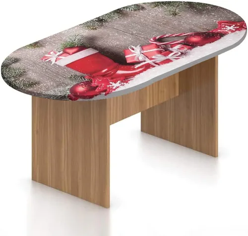 Miniatura 17 de XISUNYA Mantel ovalado ajustable de poliéster elástico para Navidad, mantel ajustable con estampado de villancicos nevados, se adapta a mesas