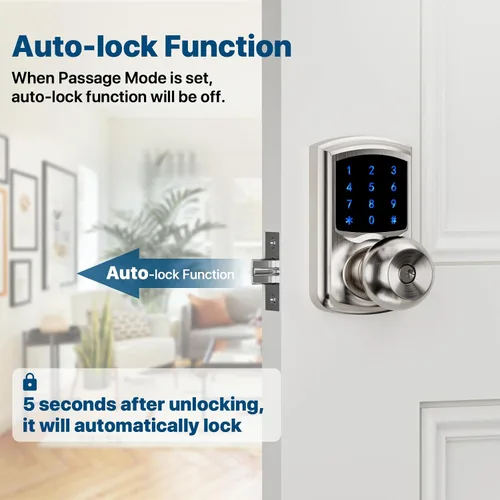 Miniatura 5 de Hidalife Cerradura de puerta de entrada sin llave con código, cerradura de puerta con teclado con asa, cerradura digital de pantalla táctil