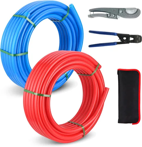 Miniatura 7 de Tubo PEX-B Niikappu azul y rojo de 1/2 pulgada, tubo Pex B de 2 x 50 pies (100 pies) para aplicaciones de fontanería de agua caliente/fría con un