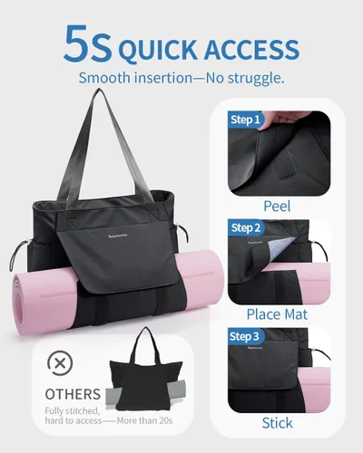 Miniatura 2 de sportsnew Bolsa para esterilla de yoga, bolsas de gimnasio para mujeres y hombres con bolsillo impermeable y gancho y bucle, almacenamiento de Negro