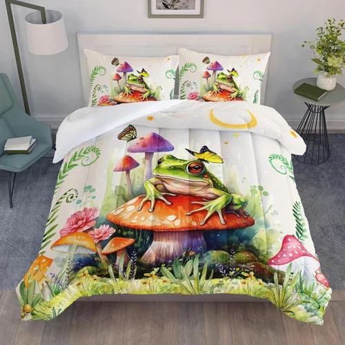 Miniatura 9 de Juego de edredón floral colorido de 3 piezas, juego de ropa de cama botánica bohemia tamaño queen, diseño boho de granja con flores y hojas impresas
