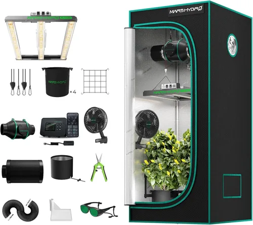 Miniatura 13 de MARS HYDRO Kit completo de tienda de cultivo de 2 x 2 con ventilador de 10 velocidades, luz LED TS600 de 100 W de espectro completo, 24 x 24 x 55