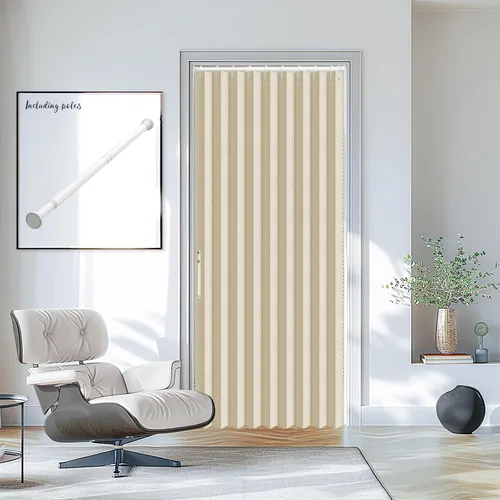 Miniatura 22 de AJAZZ Conjunto: Barras para cortinas sin perforación (28-39" de ancho) y cortina acordeón para puerta, beige 43" de ancho × 78" de largo, puertas