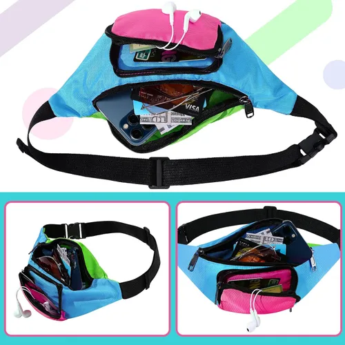 Miniatura 5 de Xuniea Riñonera retro de neón de los años 80, 2 bolsillos, bolsas para cinturón, disfraces de los años 90 para mujeres y hombres, riñoneras