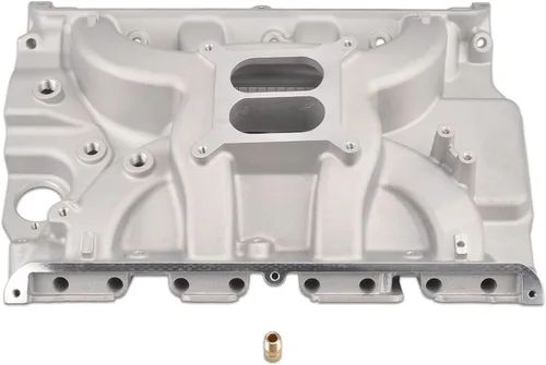 Miniatura 10 de Colector de admisión de doble plano satinado Compatible con SBC de bloque pequeño Chevy 265 350 400 de 1956-1986