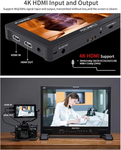 Miniatura 5 de FEELWORLD Batería F6 Pro +NP-F970, cargador, kit de estuche de almacenamiento, pantalla táctil HDMI 4K de 5.5 pulgadas Monitor en cámara 1600nits