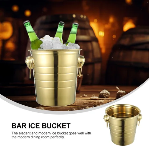 Miniatura 4 de BESTOYARD Cubo de hielo de acero inoxidable de 2.7 cuartos con cabeza de tigre dorado, cubo de fiesta aislado de doble pared para cerveza, vino, uso