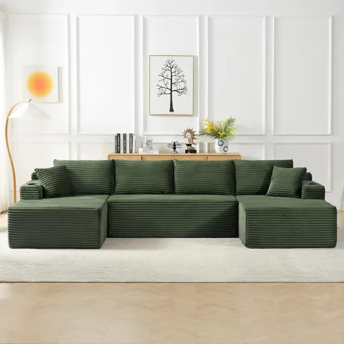 Miniatura 12 de Sofá cama modular de 134 pulgadas, sofá de nube deshuesado para sala de estar, sofá de 5 asientos en forma de U con 2 bolsillos de almacenamiento