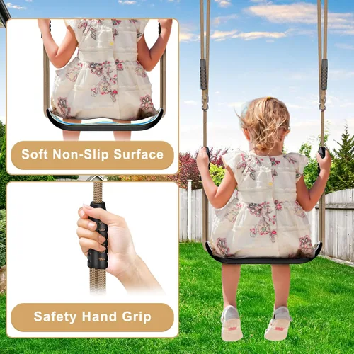 Miniatura 2 de Dolibest Asiento de columpio antideslizante, asientos de plástico para niños con diseño en forma de U y agarre de goma suave, cuerda ajustable
