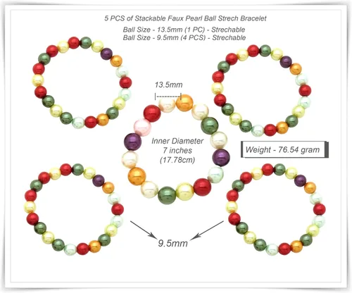 Miniatura 4 de Conjunto de 5 pulseras elásticas de perlas sintéticas para mujer