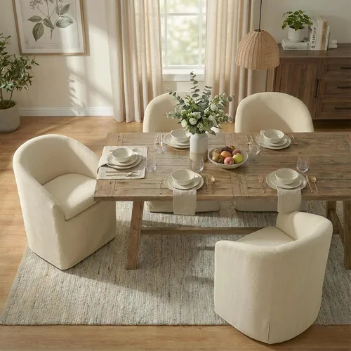 Miniatura 16 de KISLOT Sillas de comedor tapizadas con ruedas, funda lavable, sillas de comedor modernas con respaldo de barril y reposabrazos dobles para cocina