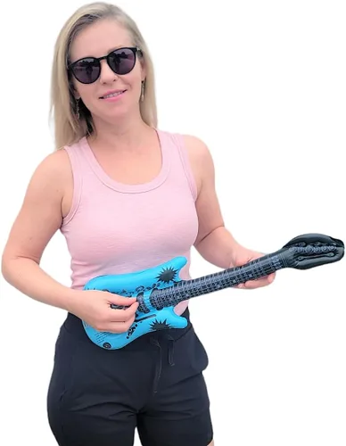 Miniatura 5 de Zugar Land Mini guitarras inflables de rock de 21 pulgadas (paquete de 2) – 1 rosa y 1 azul de vinilo para fotomatón de fotos accesorios