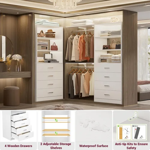 Miniatura 4 de Aheaplus Sistema organizador de cajones de armario, sistema de armario de madera de 21.3 pulgadas con 4 cajones, unidad de almacenamiento modular