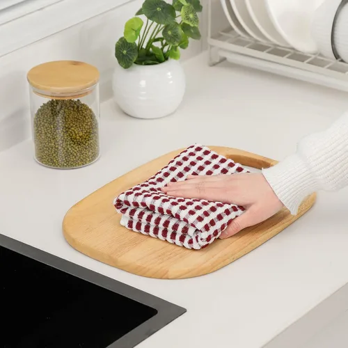 Miniatura 8 de SALAS Paños de cocina de algodón para secar platos de cocina, toallas de cocina de rizo celosía, paños absorbentes con lazo para colgar, 16 x 26