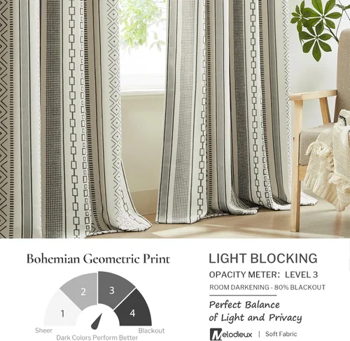 Miniatura 4 de Melodieux Cortinas bohemias 80% opacas de 63 pulgadas de largo para dormitorio, sala de estar, oscurecimiento de sala de estar, cortinas