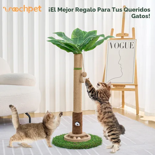 Miniatura 8 de Woochpet Poste rascador para gatos de 35 pulgadas de alto, torre rascador de árbol para gatos de interior con agujero para mouse de juguete