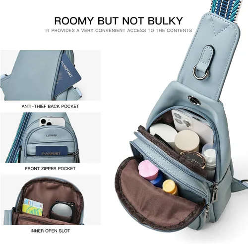 Miniatura 4 de Bolsa bandolera de 7 litros para mujeres y hombres, bolsa cruzada de hombro, mochila, cangurera, bolsa de viaje de piel sintética