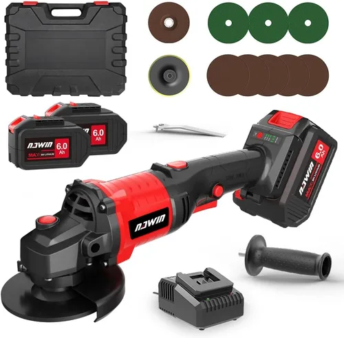 Miniatura 10 de Kit de amoladora angular inalámbrica de 4 pulgadas NAWIN, amoladora de velocidad variable, batería de iones de litio de 2×4.0Ah y cargador rápido