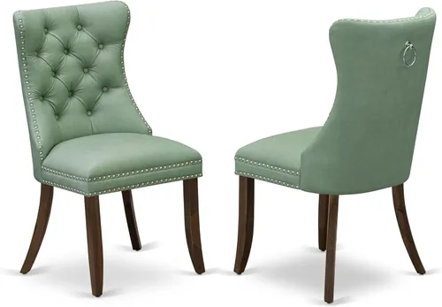 Miniatura 11 de East West Furniture DAP8F12 Dallas Parson - Juego de 2 sillas de cocina tapizadas de piel sintética con botones copetudos, color gris oscuro