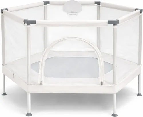Miniatura 11 de Trampolín para Niños, Trampolín Estético para Interiores y Exteriores para Niños Pequeños con Red de Seguridad, Aro de Baloncesto, Capacidad de 220