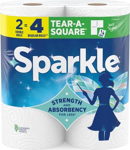 Sparkle Tear-A-Square - Toallas de papel cuadradas, 2 rollos dobles (220 hojas en total), toallas fuertes de 2 capas para limpieza de cocina y