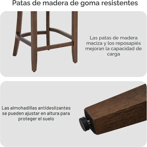 Miniatura 8 de VKNOW Juego de 2 Taburetes de Bar, Taburetes de Bar Tapizados de Altura de Mostrador, Taburetes Modernos de Mostrador con Patas de Madera para Isla